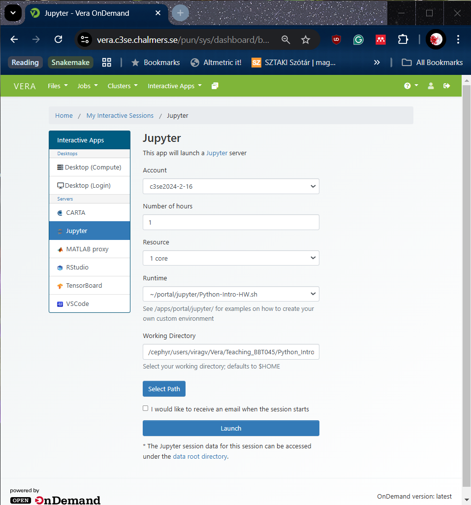 Custom JupyterLab setup for Vera OnDemand