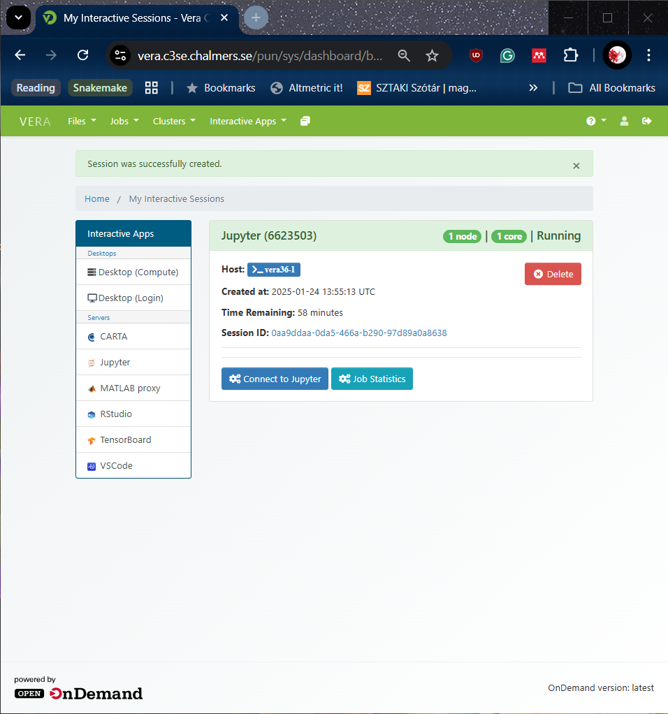 Vera OnDemand Jupyter ready to launch